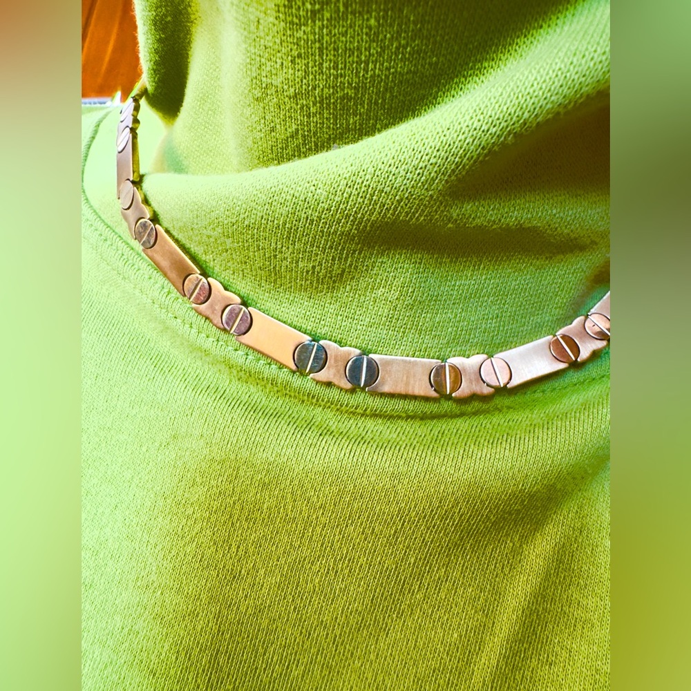 14k Reversible Screw Head link Necklace - Picture 2 of 6